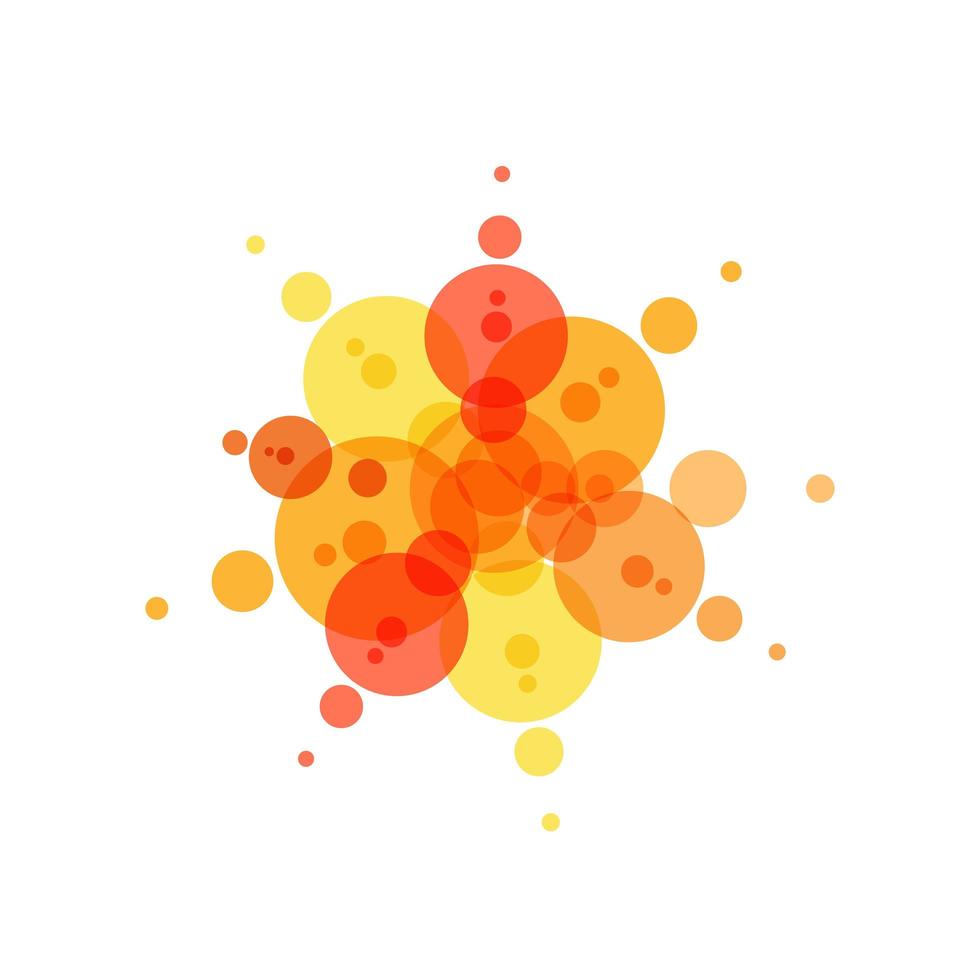 Festive icon. Red, yellow and orange circles, abstract fireworks, summer sun. Flat simple logo template. Modern emblem idea. Isolated vector illustration on white background.