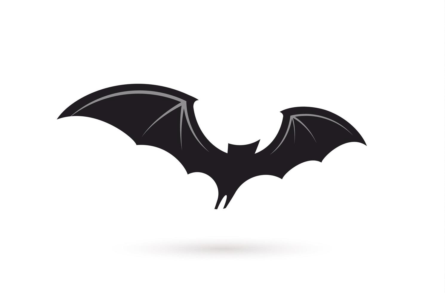 murciélago en vuelo, alas anchas, silueta negra de murciélago sobre fondo blanco, ilustración vectorial. Plantilla simple de logotipo y símbolo de halloween y vampiro. vector