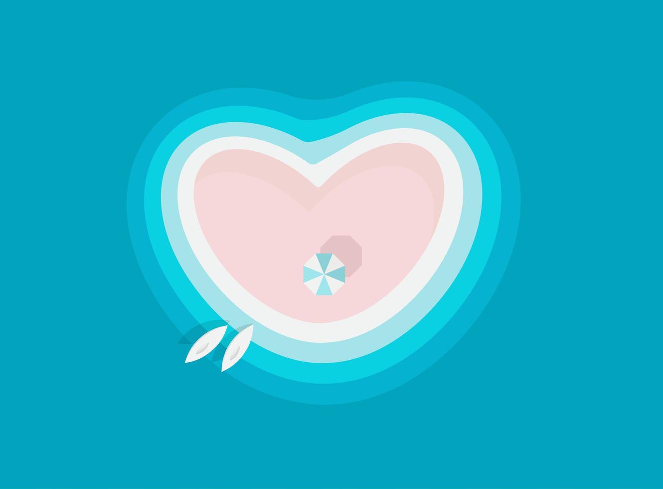 Small island with pink sandy shore in azure ocean. Paradise place for lovers. Isolated vector illustration.