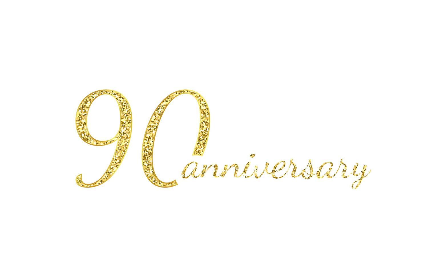 Concepto de logo de 90 aniversario. Icono de cumpleaños de 90 años. números de oro aislados sobre fondo negro. ilustración vectorial. Eps10. vector