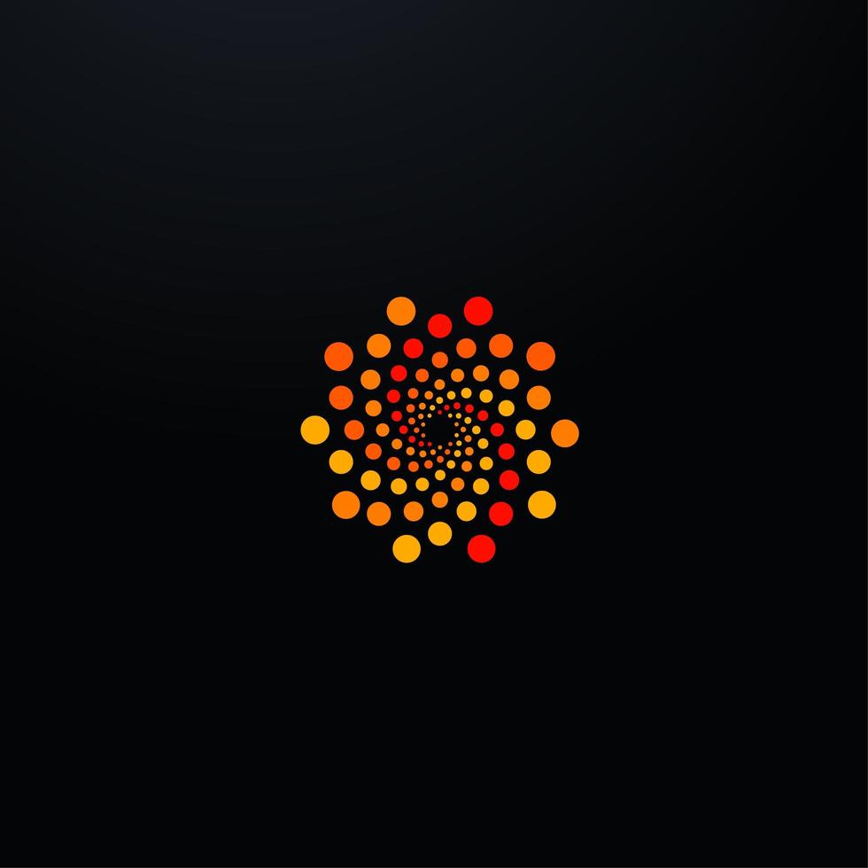 burbujas naranjas, símbolo de puntos de vórtice, plantilla de logotipo redondo moderno para empresas. Emblema de flor abstracta, icono de vector de sol. Tecnología innovadora de ciencia y química, logotipo vectorial mínimo.