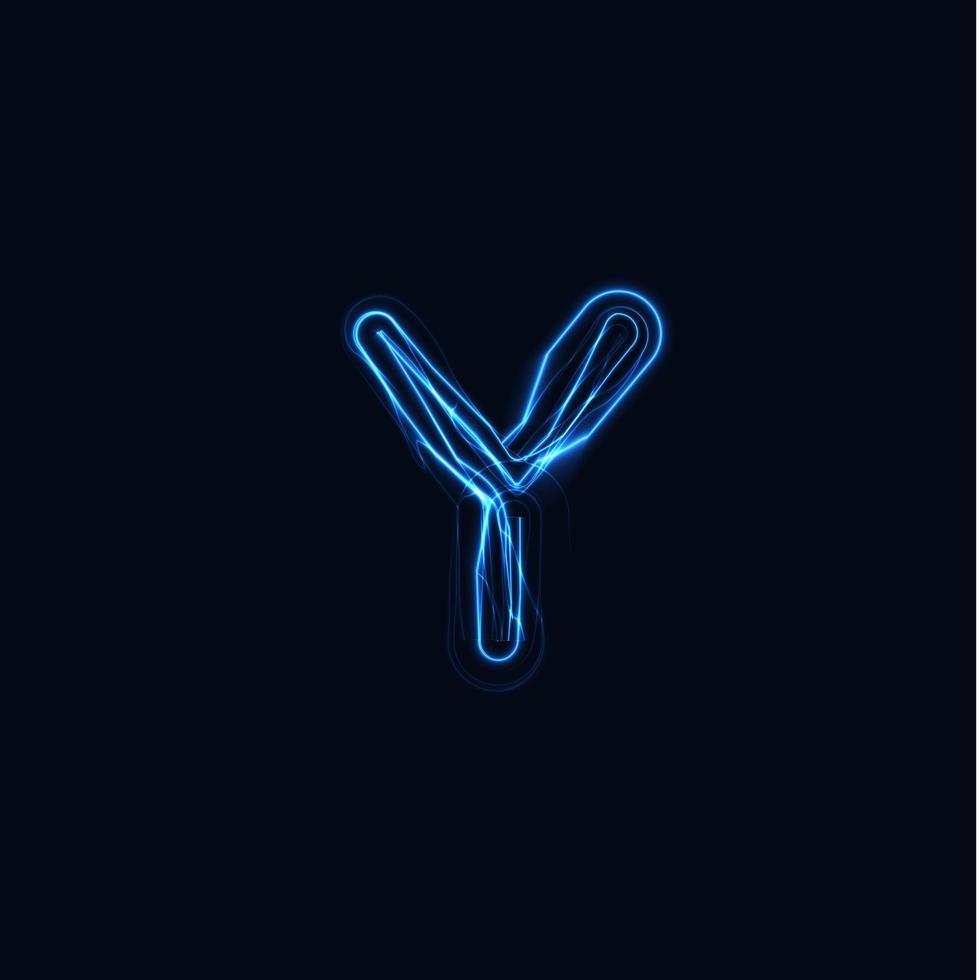 Lightning Realistic letter Y, bright gloving logo, electric energy glow style symbol, blue tesla plasma type sign. Thunderbolt vector illustration, typography design