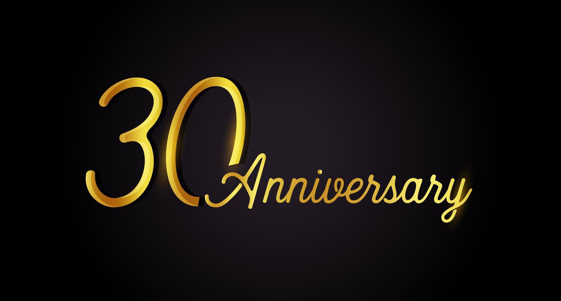 Concepto de logo de 30 aniversario. Icono de cumpleaños de 30 años. números de oro aislados sobre fondo negro. ilustración vectorial. Eps10. vector