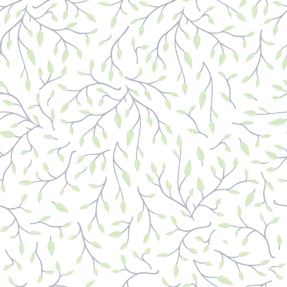 Vector seamless pattern with tree brunches and leaves on transparent background. Natural cute background for web or textile.
