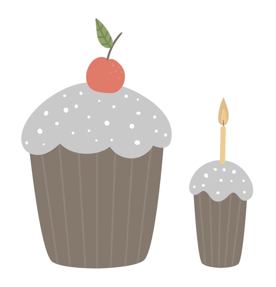 Ilustración vectorial de tortas de pascua con velas aisladas sobre fondo blanco. símbolo cristiano tradicional y elemento de diseño. lindo icono de comida. vector