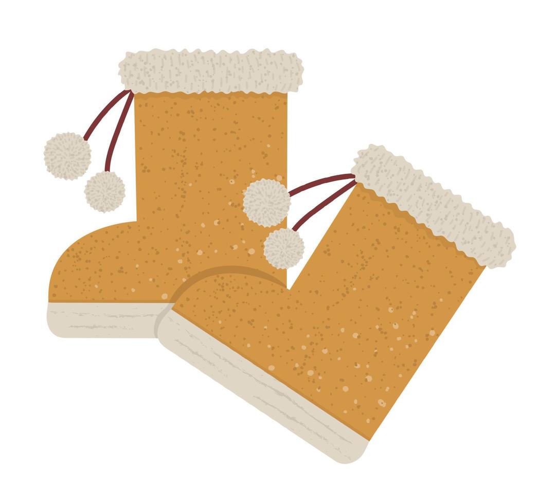 Winter clothes illustration. Pair of vector ugg boots for cold weather isolated on white background. Flat picture of clothing items for feet.