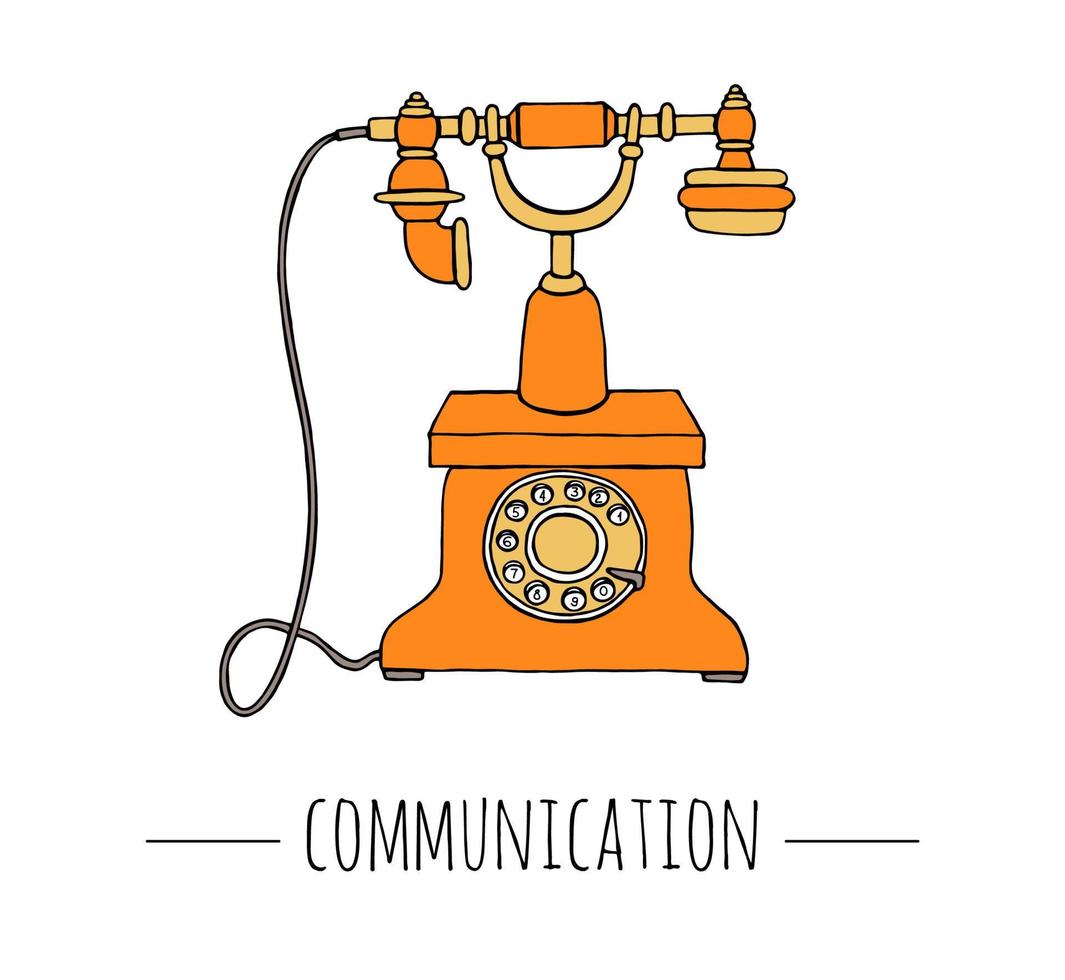 Vector vintage telephone. Retro illustration of wired rotary dial telephone. Old means of communication