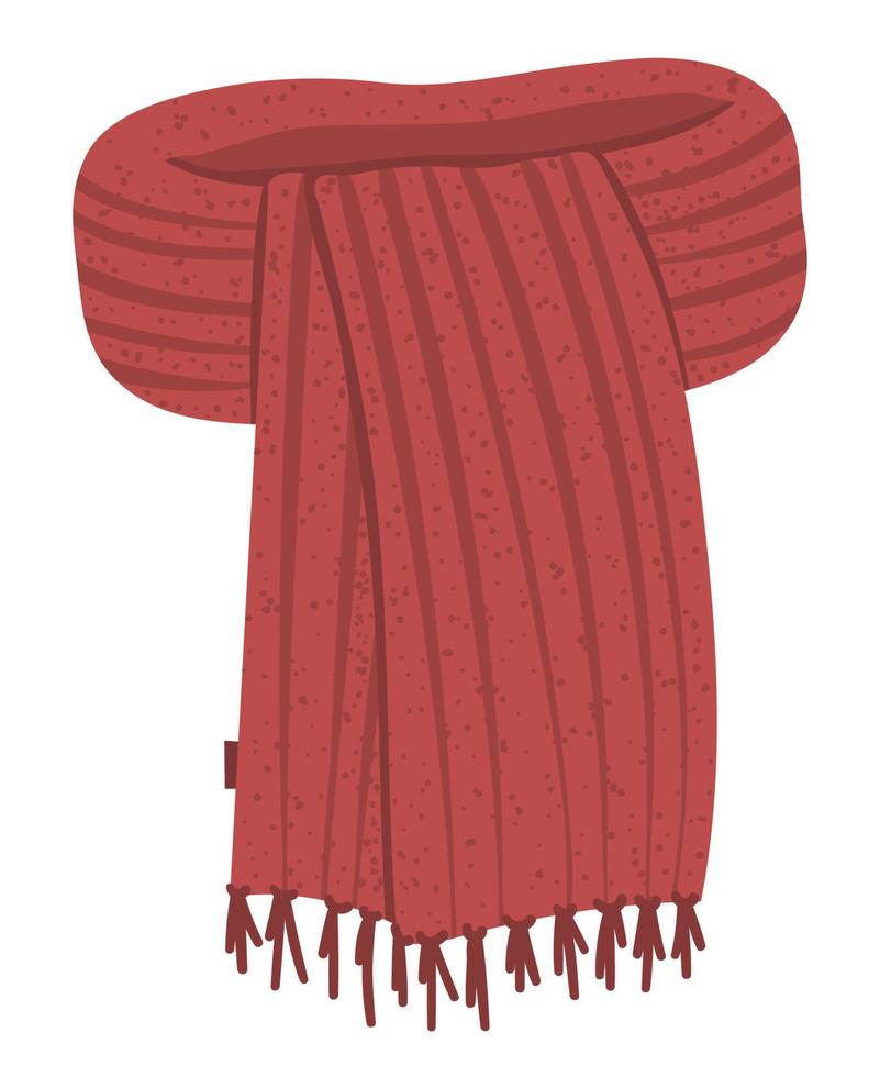 Ilustración de ropa de invierno. bufanda tejida vector rojo para clima frío aislado sobre fondo blanco. imagen plana de prenda de vestir para cuello.