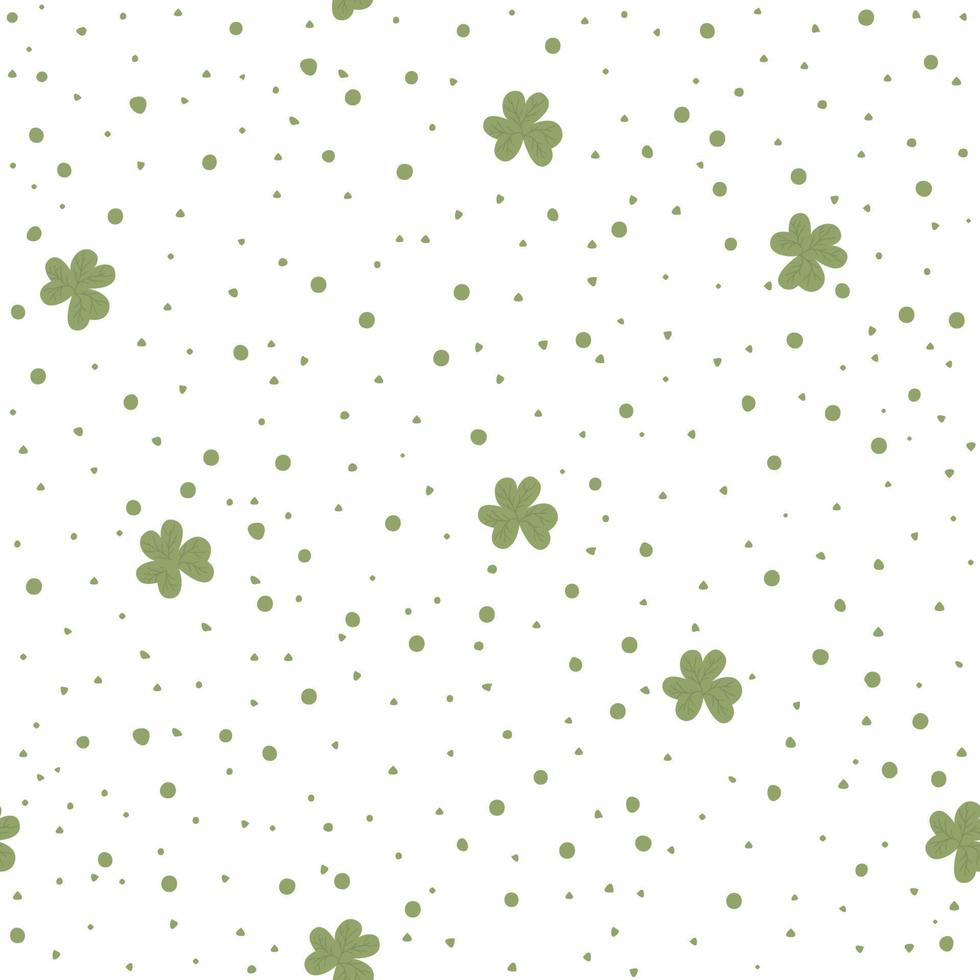Vector seamless pattern with shamrock leaves and green texture. Cute spring background. Saint Patrick day symbol. Irish national holiday concept.