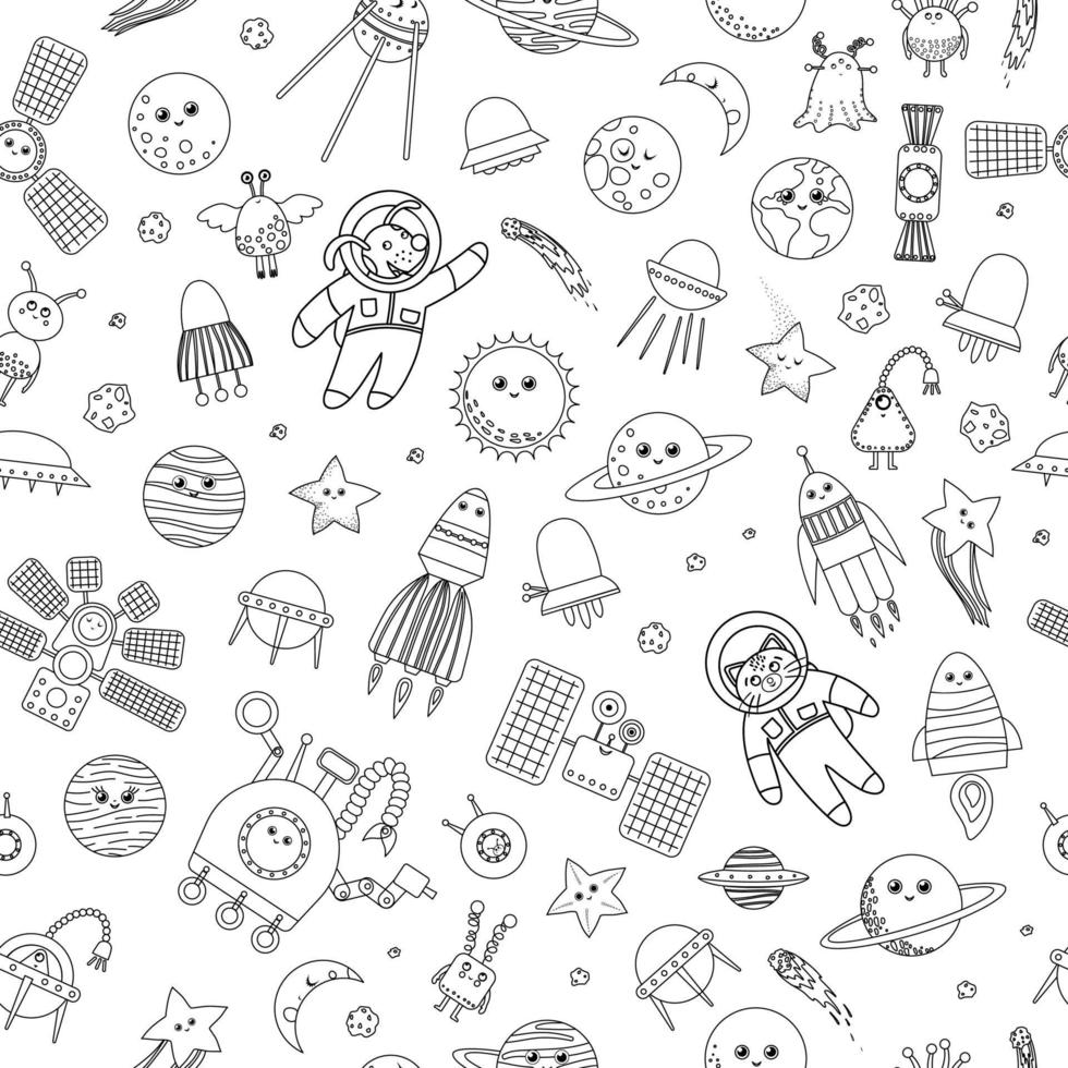 Vector seamless pattern of space objects