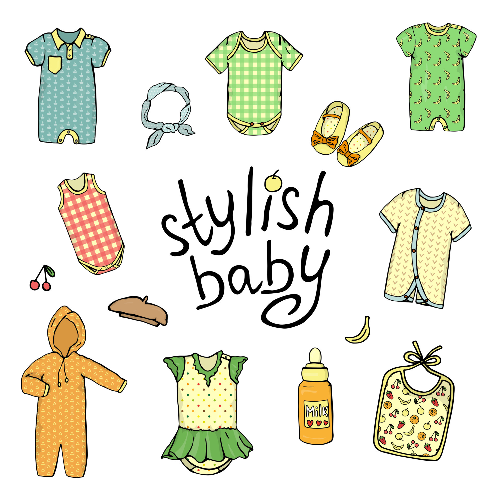 Vector Illustration Of Baby Clothes Trendy Baby Clothes Set Children vector-illustration-of-baby-clothes-trendy-baby-clothes-set-children