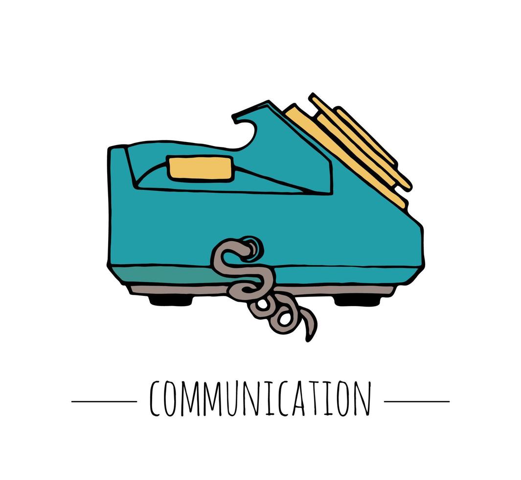 Vector vintage telephone. Retro illustration of wired rotary dial telephone. Old means of communication