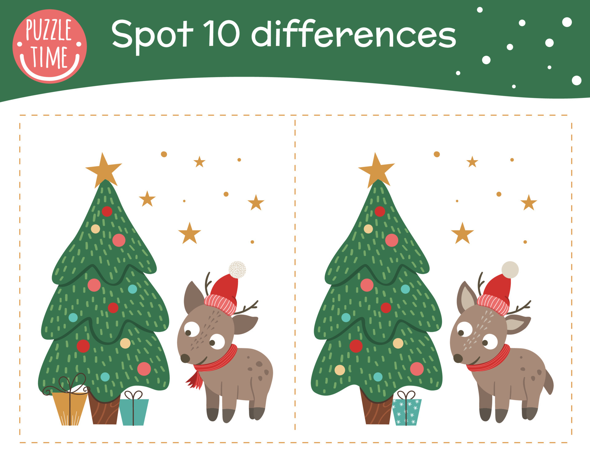 Christmas find differences game for children. Holyday festive preschool