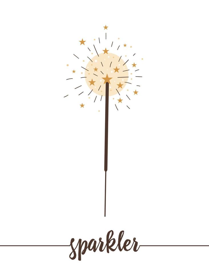 Vector sparkler isolated on white background. Cute funny illustration of new year symbol. Christmas flat style traditional picture for decorations or design.