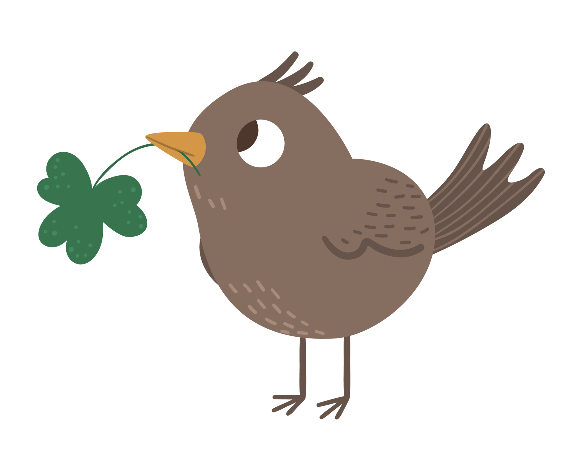 Vector flat funny bird with shamrock in its beak. Cute St. Patrick Day  illustration. National Irish holiday icon isolated on white background.  4298690 Vector Art at Vecteezy
