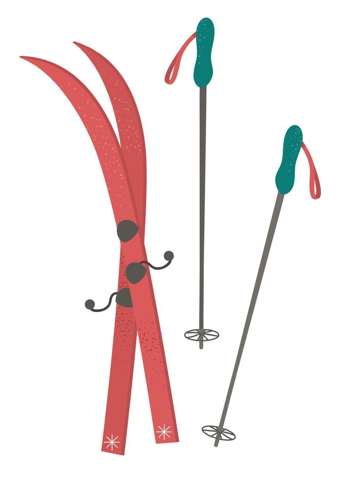 Set of sport equipment for winter sport activities. Vector illustration of skis with ski-poles. Active holidays items
