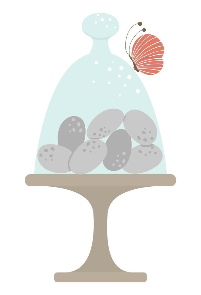 ilustración vectorial de placa con huevos de colores y mariposas aisladas sobre fondo blanco. símbolo tradicional de pascua y elemento de diseño. linda imagen de icono de primavera. vector