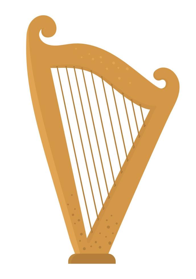 Vector flat funny harp. Cute St. Patrick Day musical instrument illustration. National Irish holiday icon isolated on white background.
