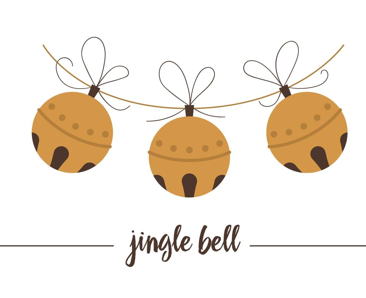 Vector golden jingle bells isolated on white background. Cute funny illustration of new year symbol. Christmas flat style traditional picture for decorations or design.