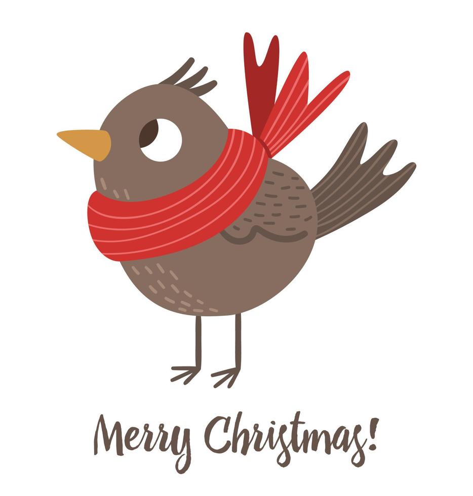 vector pájaro en pañuelo rojo aislado sobre fondo blanco. linda ilustración divertida del símbolo de año nuevo. imagen de estilo plano navideño para decoración o diseño.