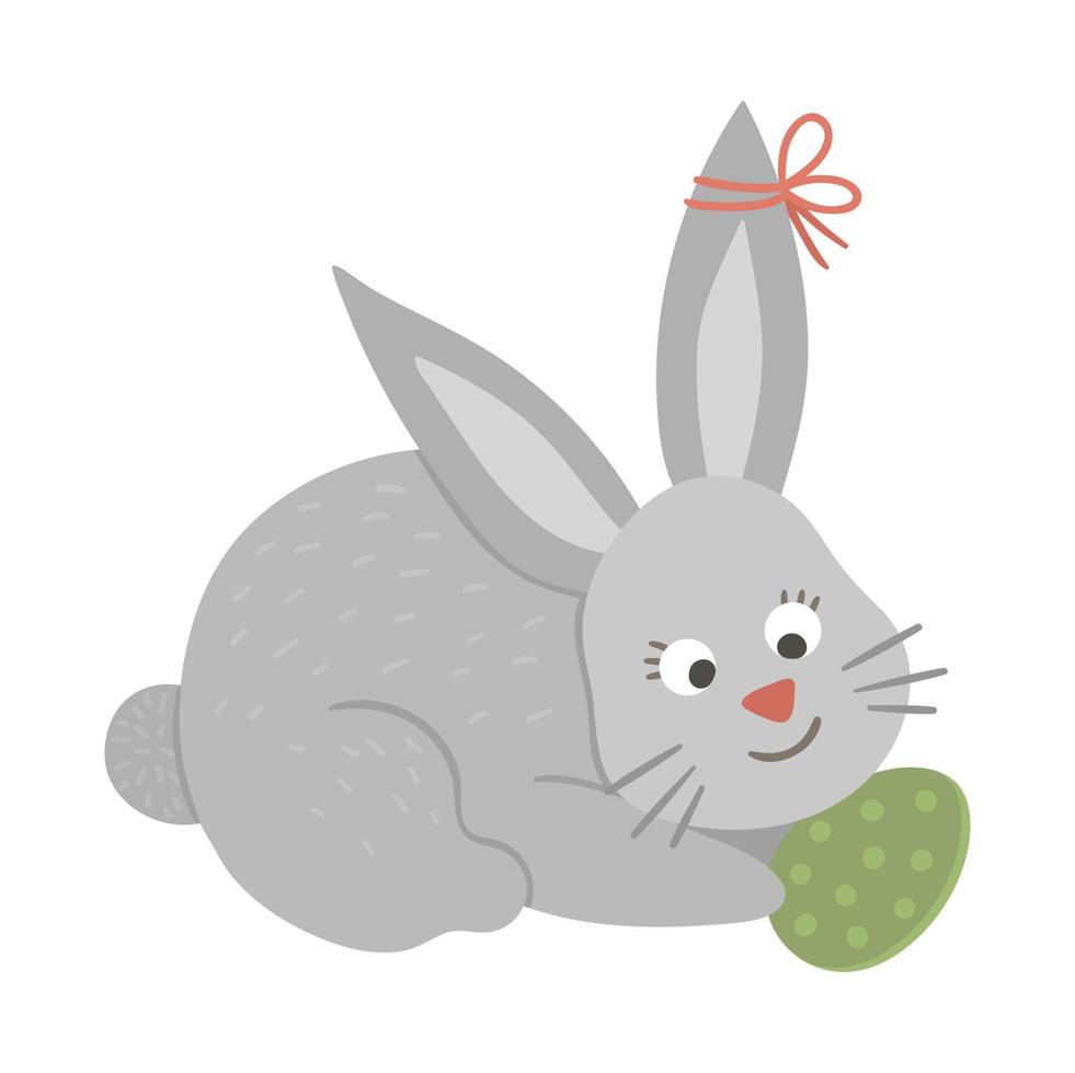 ilustración vectorial de lindo conejito con huevo de color aislado sobre fondo blanco. pascua tradicional animal y elemento de diseño. linda imagen de icono de primavera. vector