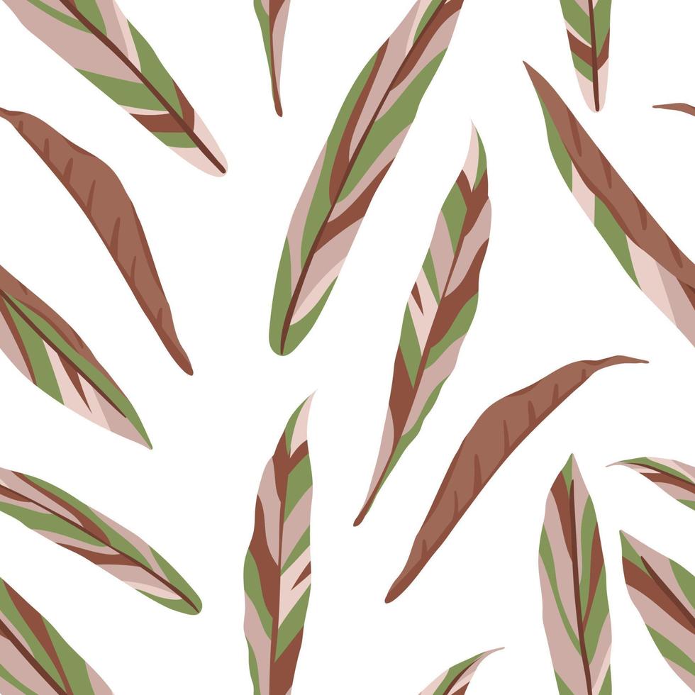 Vector seamless pattern of cordilline leaves on white background. Repeat tropical backdrop. Exotic jungle wallpaper.