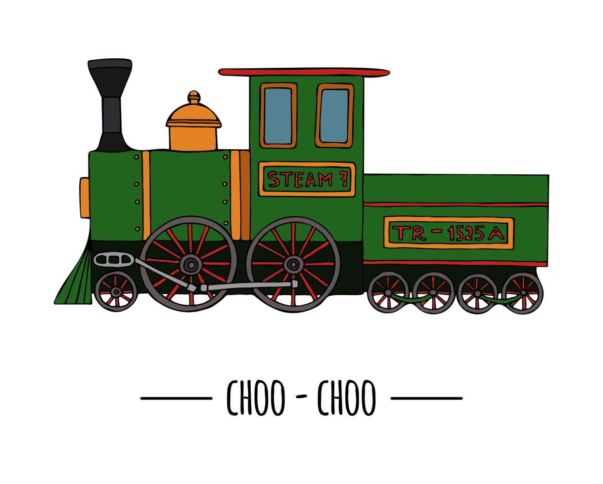 ilustración vectorial de motor retro. Prediseñadas de tren vintage aislado sobre fondo blanco. imagen de estilo de dibujos animados de viejos medios de transporte para niños vector