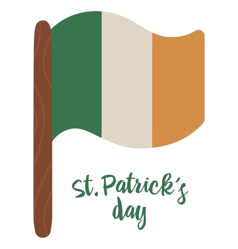vector plano divertido bandera de irlanda. lindo st. Ilustración del día de San Patricio. icono de fiesta nacional irlandesa aislado sobre fondo blanco.