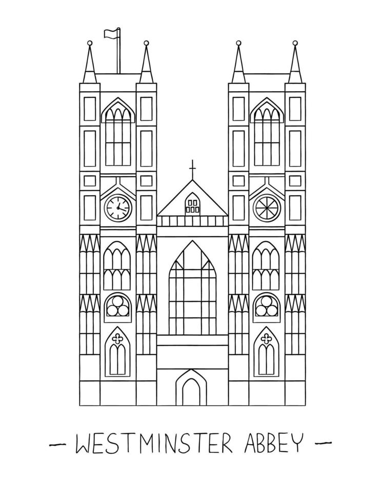 ilustración vectorial de lugares de interés de londres. símbolo de la ciudad de Londres aislado sobre fondo blanco. abadía de westminster en estilo de arte lineal vector