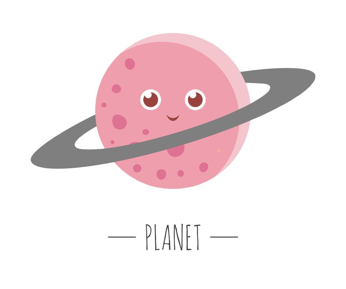 Vector illustration for children. Bright and cute flat picture of smiling planet isolated on white background. Space concept