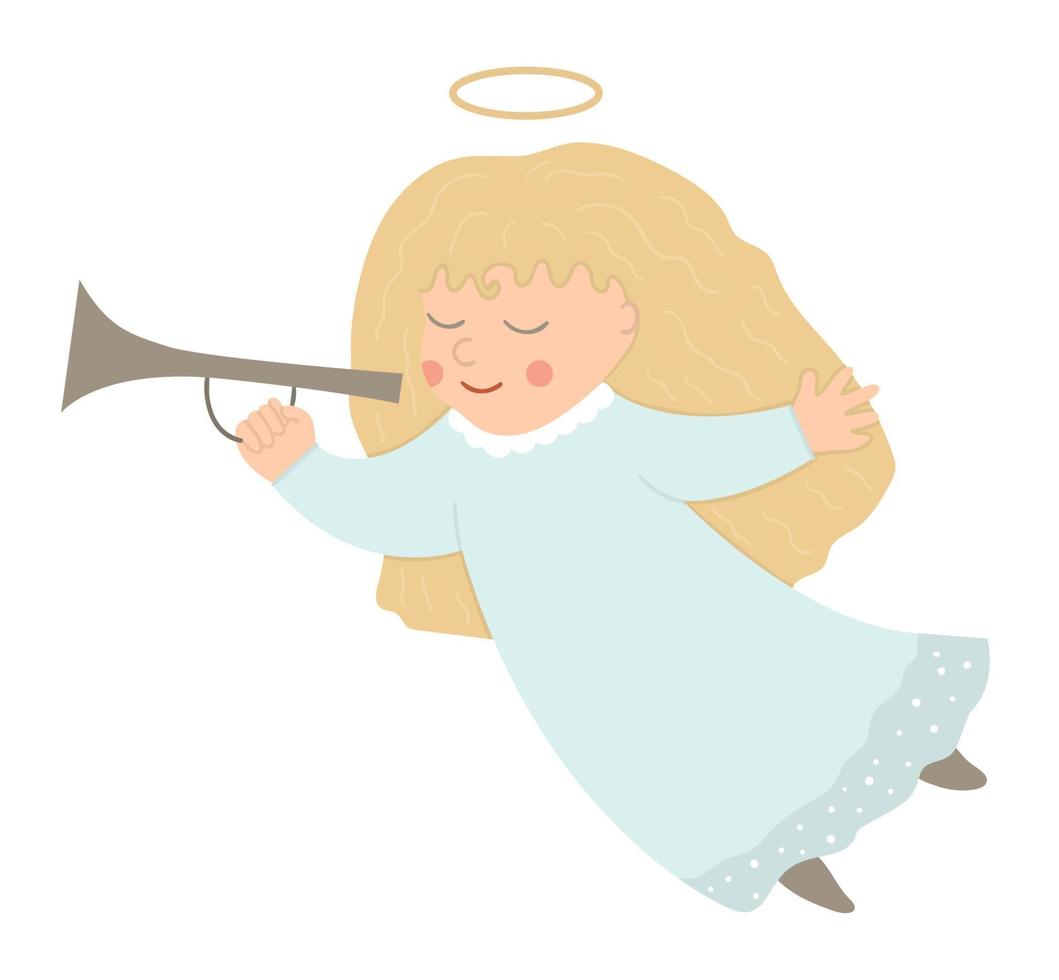 Vector angel with horn isolated on white background. Easter funny character and design element. Cute spring icon picture.