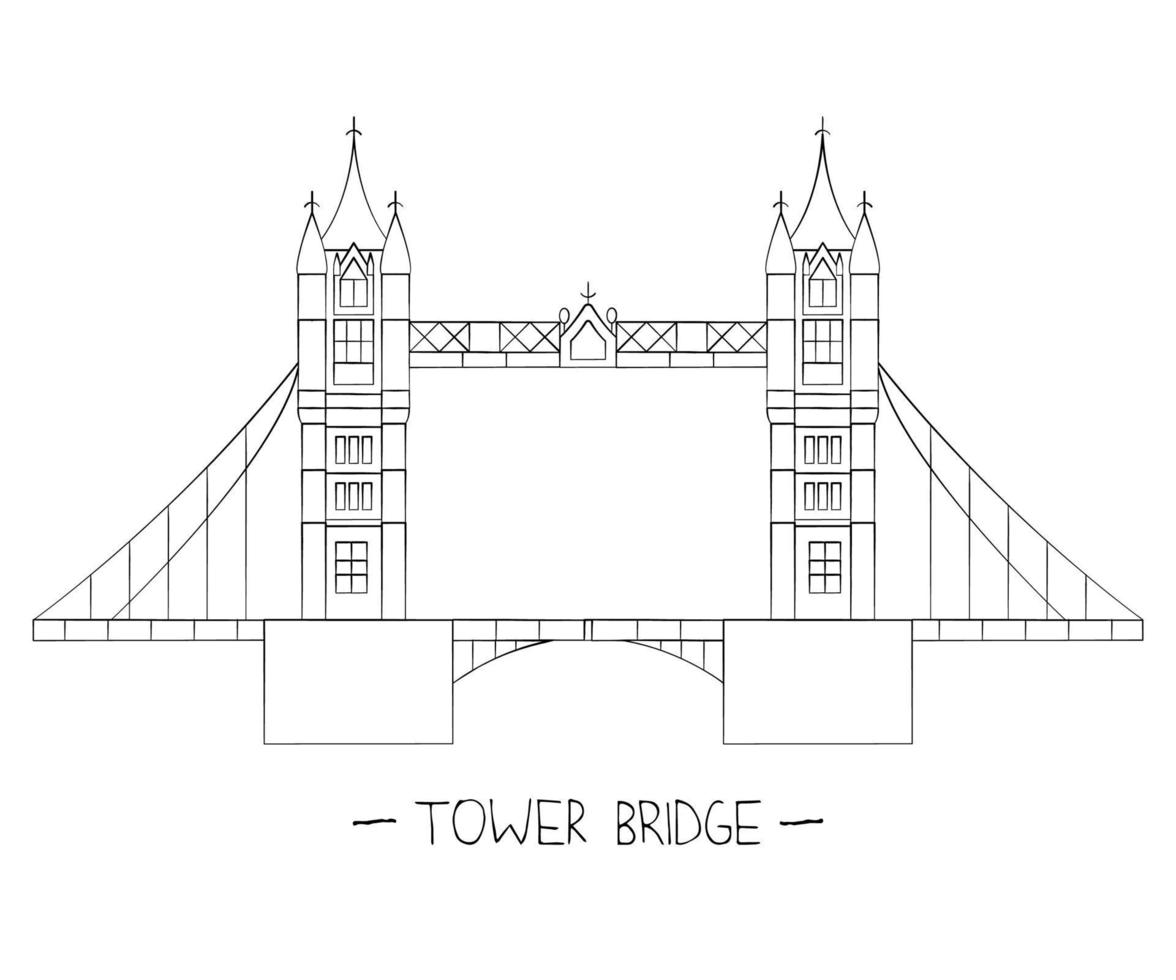 Vector illustration of London sights. London city symbol isolated on white background. Tower bridge in line art style