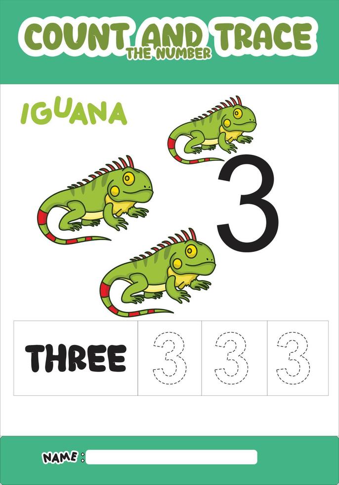number trace and color iguana number 3 vector