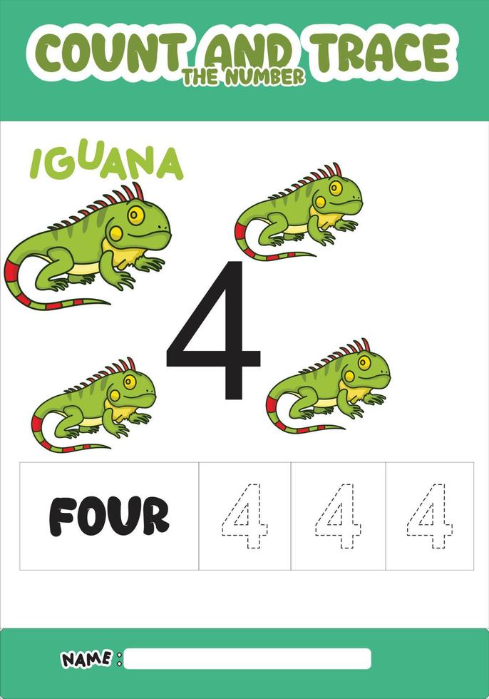number trace and color iguana number 4 vector