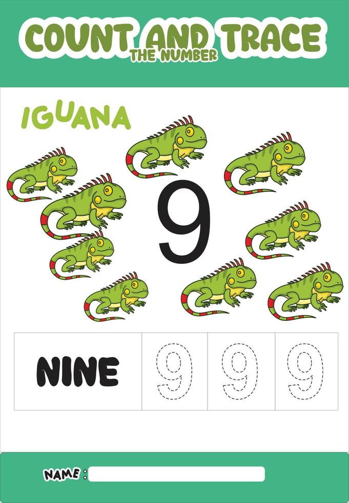number trace and color iguana number 9 vector