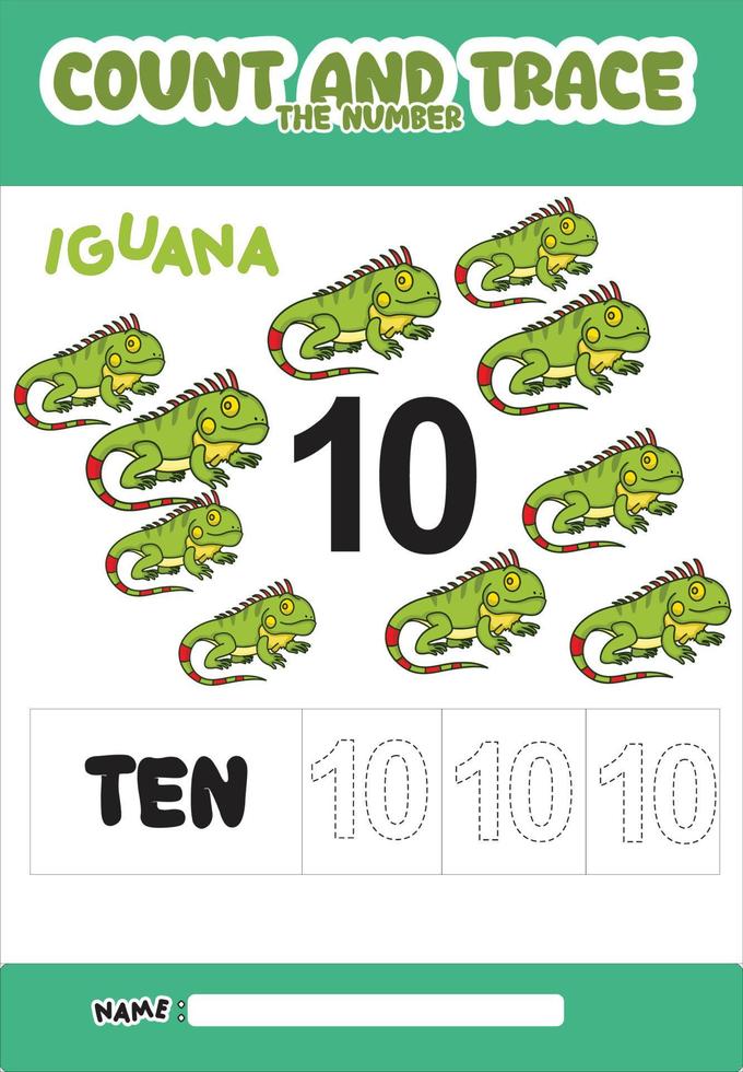 number trace and color iguana number  10 vector