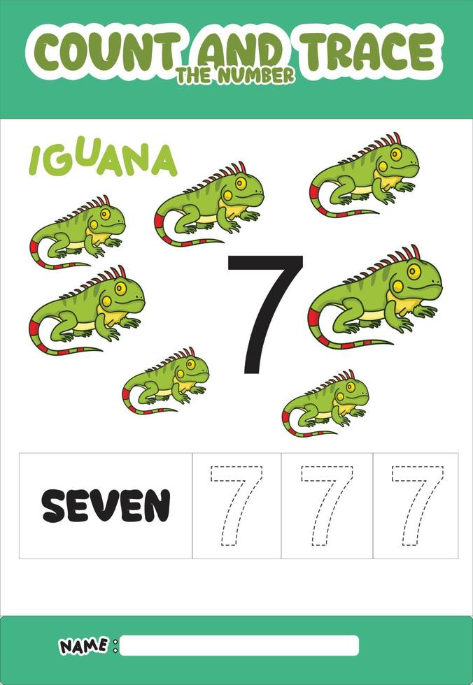 number trace and color iguana number 7 vector