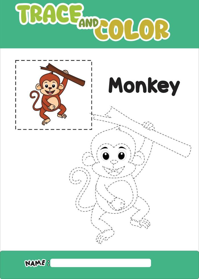 trace and color the cute monkey vector