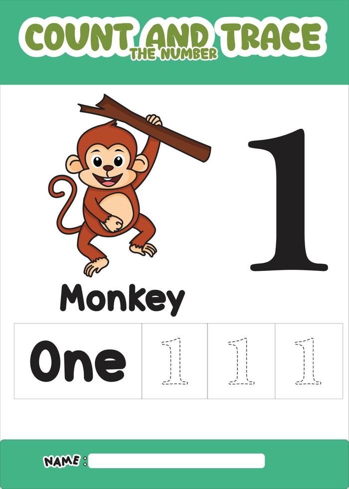 number trace and color monkey number 1 vector