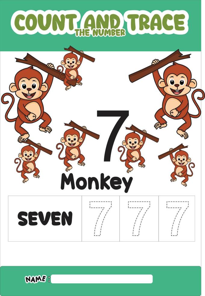number trace and color monkey number 7 vector