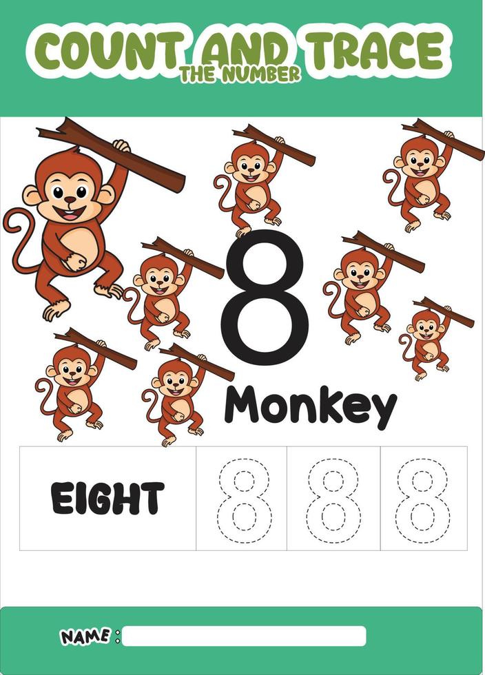 number trace and color monkey number 8 vector