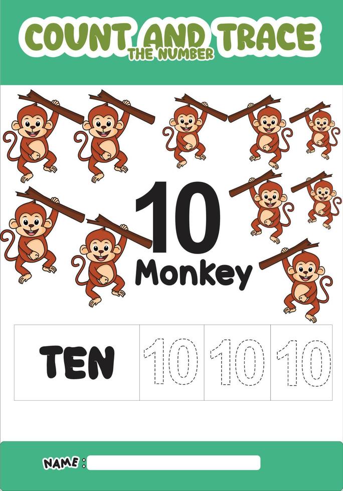 number trace and color monkey number 10 vector