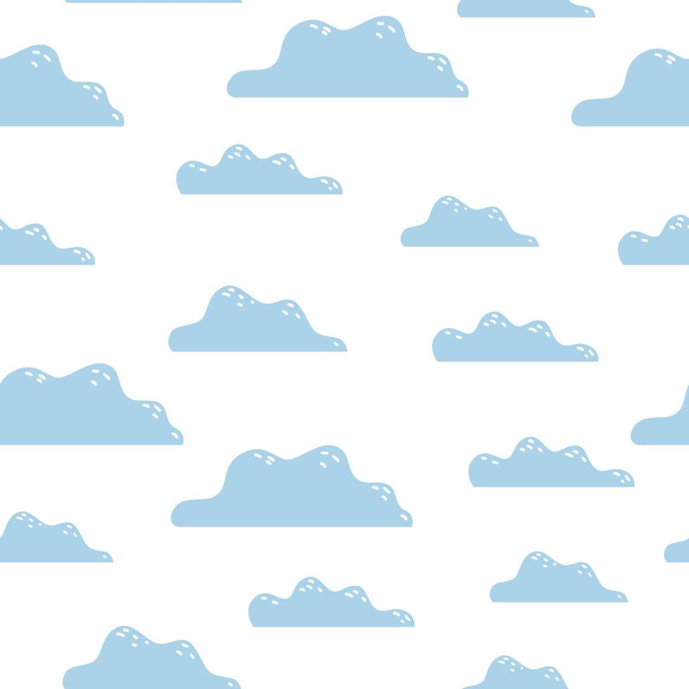 Vector seamless pattern for children. Flat cartoon background with clouds. Cute blue colored illustration.