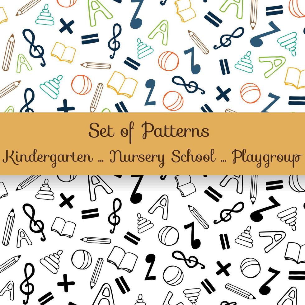 Set of vector seamless patterns for children. Repeating background for schools, nursery, kindergarten, playgroup