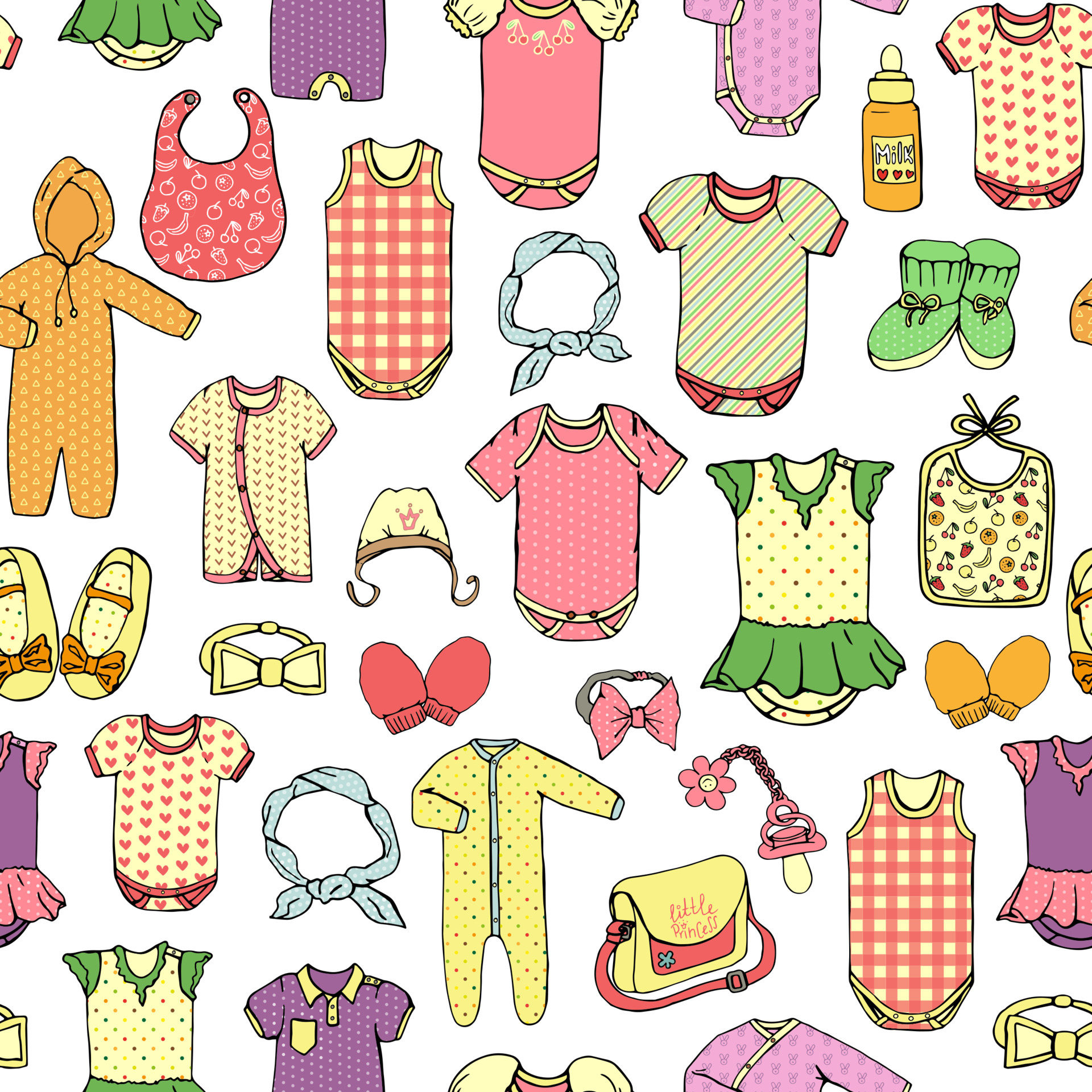 Vector seamless pattern of children's clothes. Bright kids' clothes ...