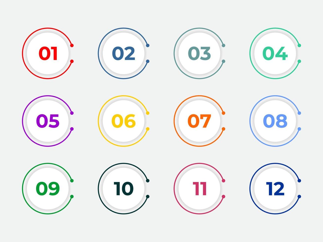 circular number bullet point from one to twelve vector