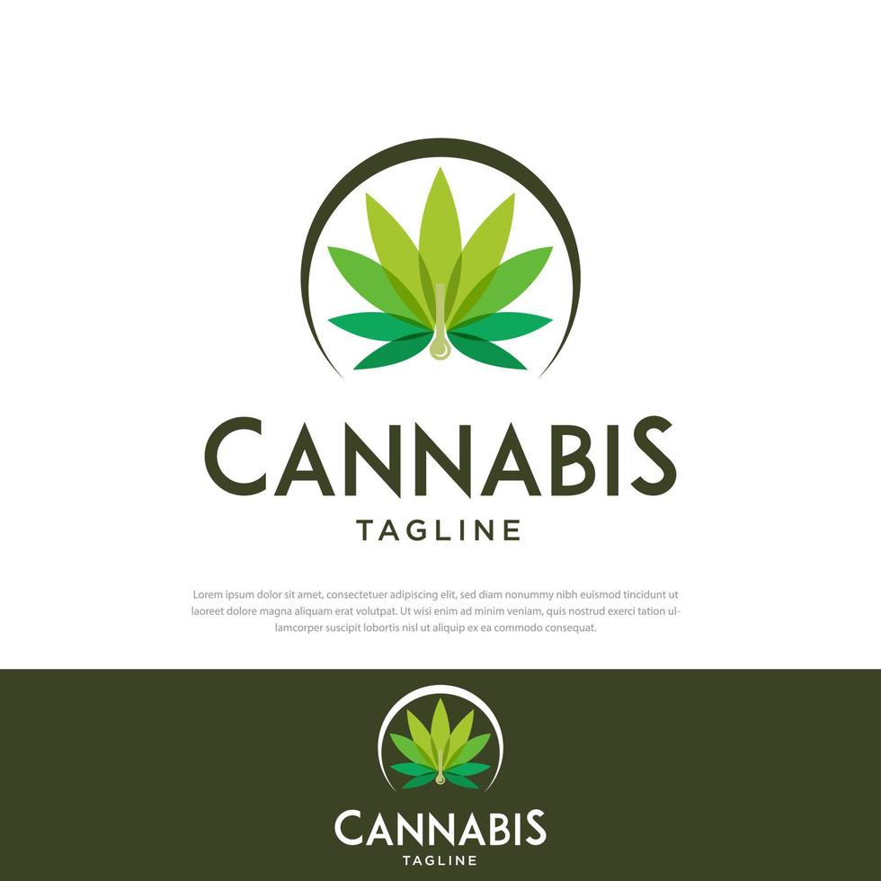 Cannabis leaf logo design isolated inspiration, cannabis essence oil drops vector