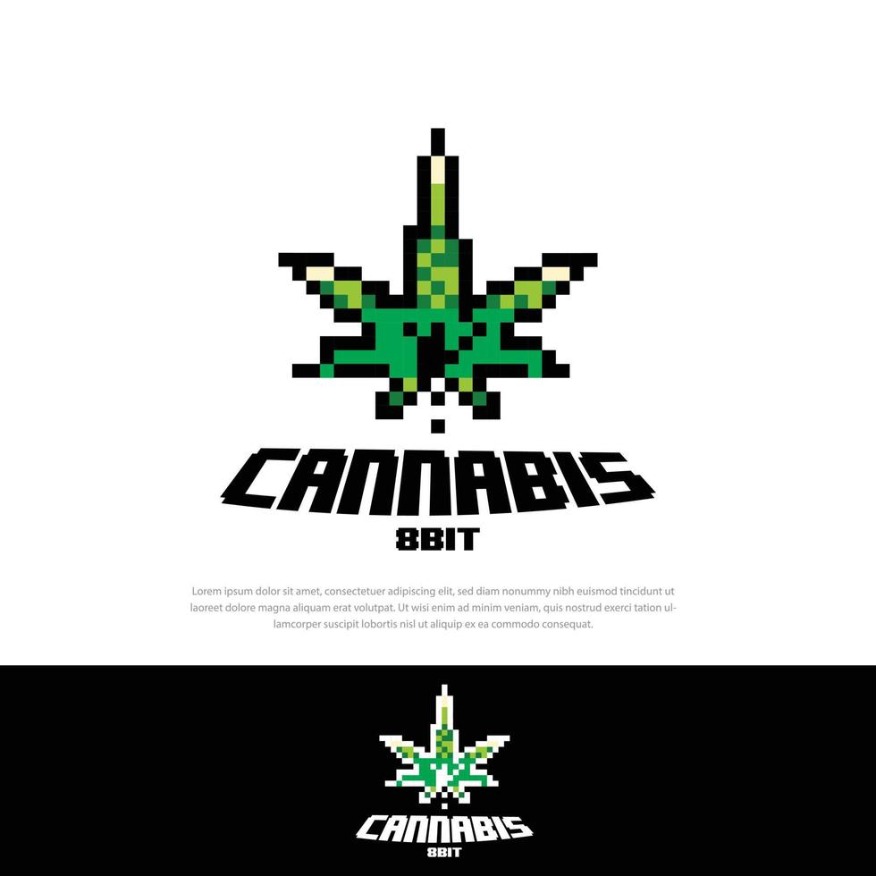 Green cannabis leaf pixel art icon, Marijuana pixel logo, Marijuana sign, Hemp isolated vector illustration, 8-bit sprite. apps,prints,stickers