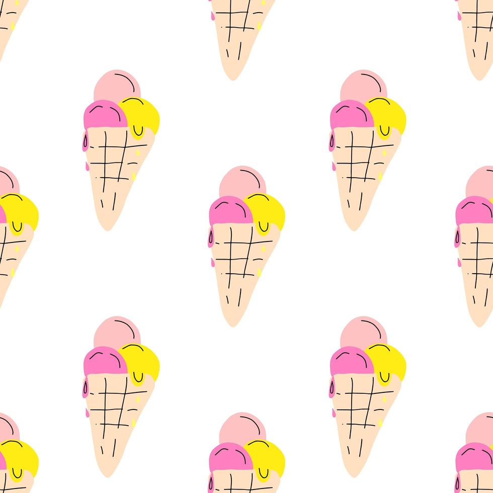 lindo patrón sin costuras con helado dibujado a mano para impresiones de verano, carteles, papel de regalo, fondos, papel tapiz, álbumes de recortes, textiles, moda infantil, papelería. ilustración vectorial. vector