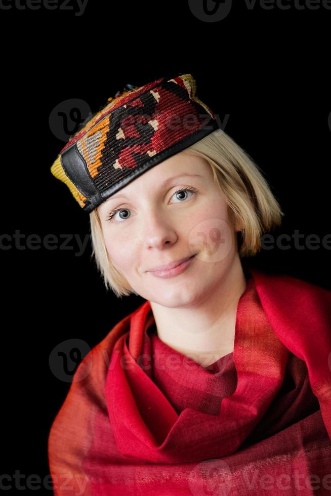 Woman posing with a wool photo